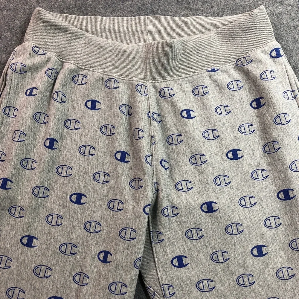 Champion Mens Reverse Weave Sweatpants XL Gray All Over Logo Print Joggers